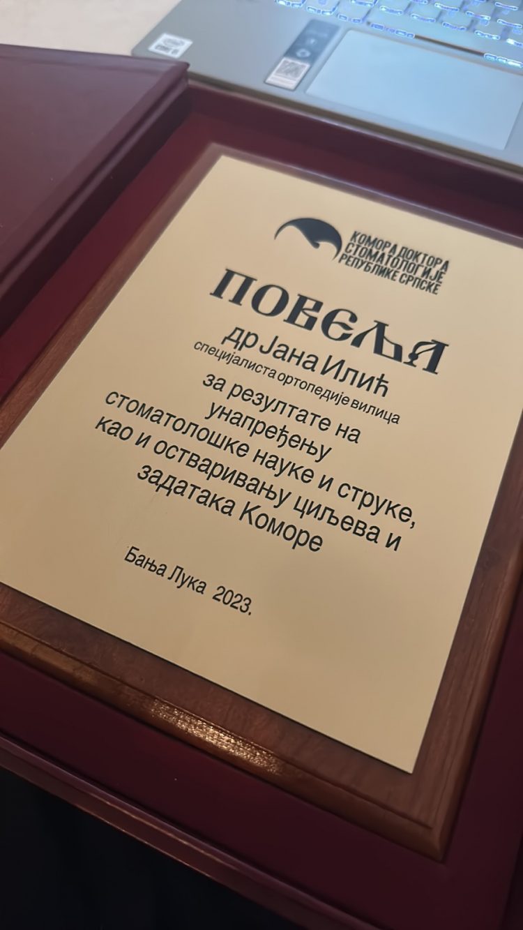 Snažan zdravstveni kolektiv čine stručni pojedinci – dr sci. med. Jana Ilić,  specijalista ortopedije vilica dodijeljeno vrijedno priznanje